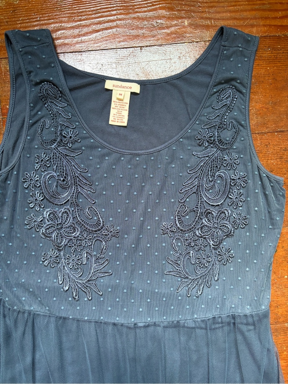 Sundance Navy Embroidered Dot-Detail Sleeveless Dress size Medium